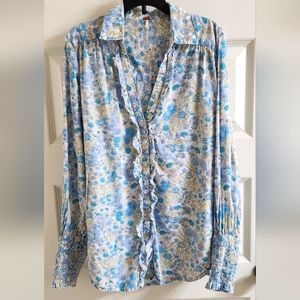 Free People Floral button down w/ruffle detail accordion style sleeve @ wrist